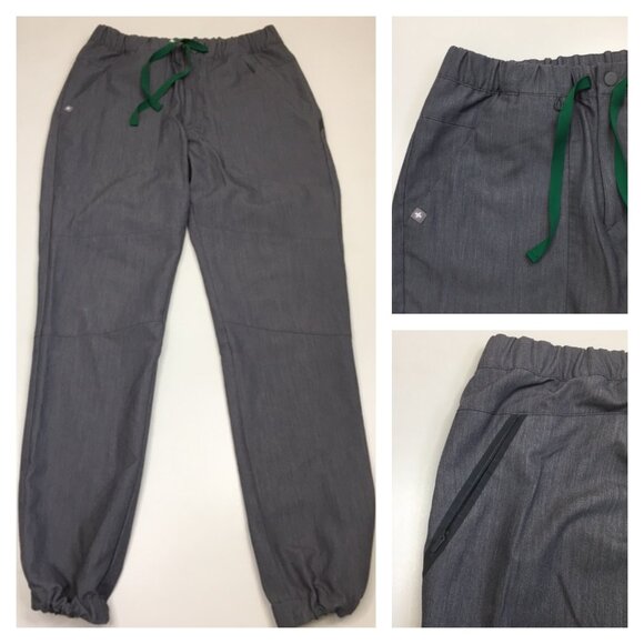 FIGS Gray Green Drawstring Zip Pockets Scrubs Medical Jogger Style Pant